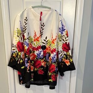 Floral Women's Blazer with Red and Black Accents
